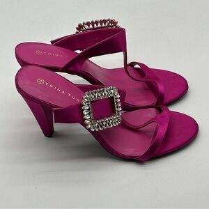 Womens 9.5 Pink Trina Turk heels rhinestone buckle